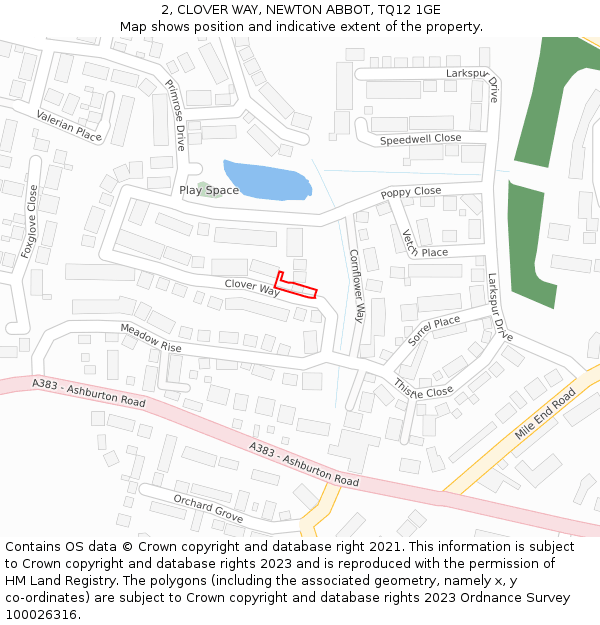 2, CLOVER WAY, NEWTON ABBOT, TQ12 1GE: Location map and indicative extent of plot