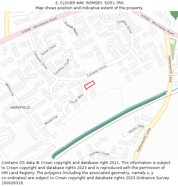 2, CLOVER WAY, ROMSEY, SO51 7RG: Location map and indicative extent of plot