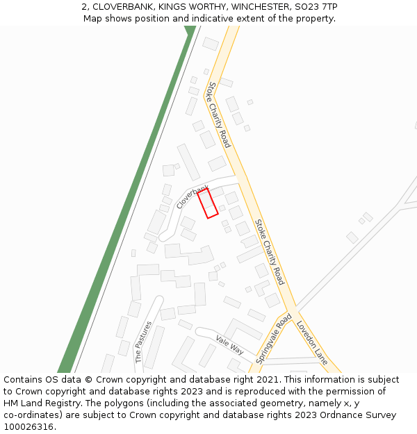 2, CLOVERBANK, KINGS WORTHY, WINCHESTER, SO23 7TP: Location map and indicative extent of plot