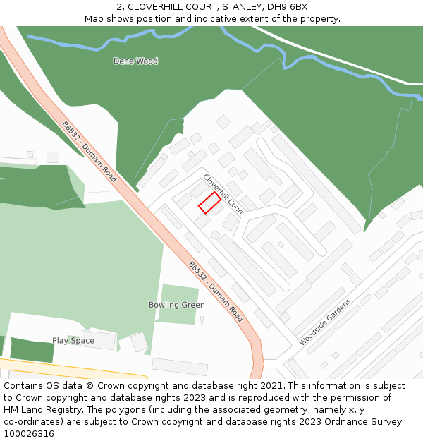 2, CLOVERHILL COURT, STANLEY, DH9 6BX: Location map and indicative extent of plot