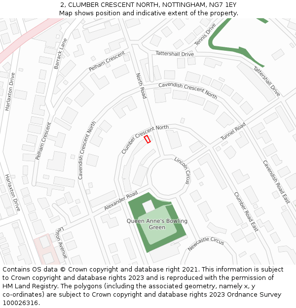 2, CLUMBER CRESCENT NORTH, NOTTINGHAM, NG7 1EY: Location map and indicative extent of plot