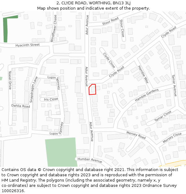 2, CLYDE ROAD, WORTHING, BN13 3LJ: Location map and indicative extent of plot