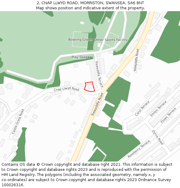 2, CNAP LLWYD ROAD, MORRISTON, SWANSEA, SA6 8NT: Location map and indicative extent of plot