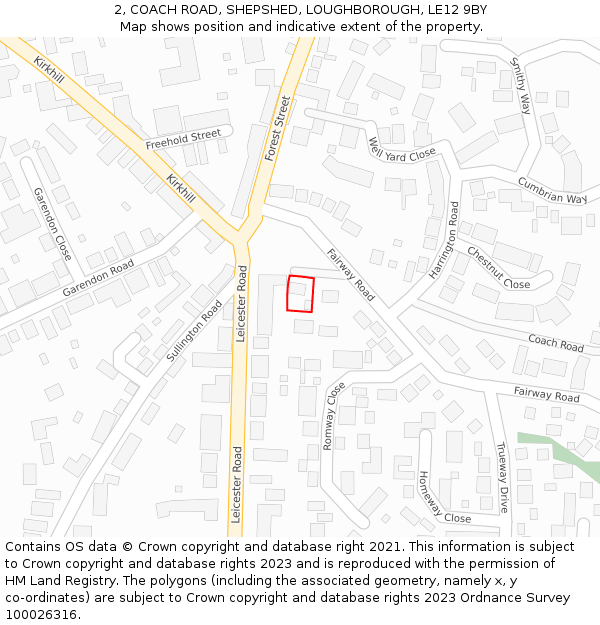 2, COACH ROAD, SHEPSHED, LOUGHBOROUGH, LE12 9BY: Location map and indicative extent of plot