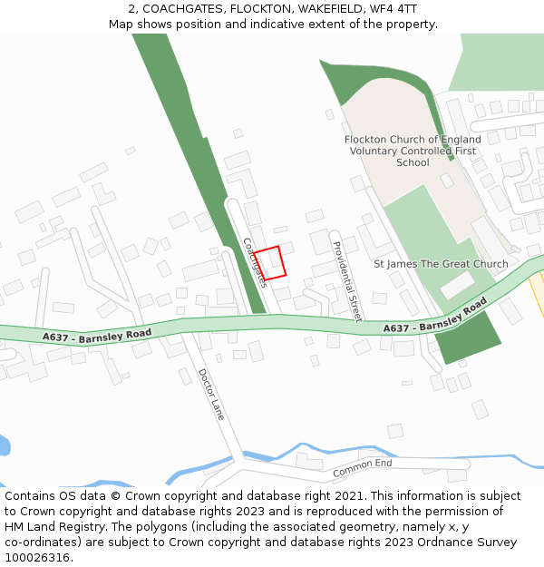 2, COACHGATES, FLOCKTON, WAKEFIELD, WF4 4TT: Location map and indicative extent of plot