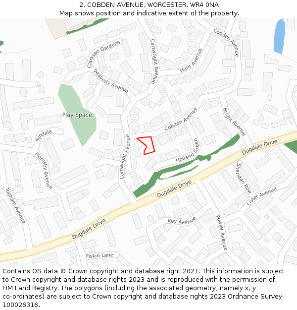 2, COBDEN AVENUE, WORCESTER, WR4 0NA: Location map and indicative extent of plot