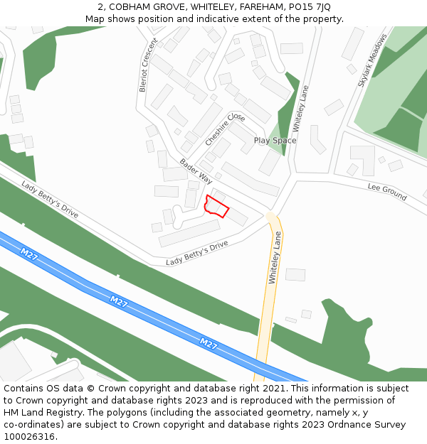 2, COBHAM GROVE, WHITELEY, FAREHAM, PO15 7JQ: Location map and indicative extent of plot