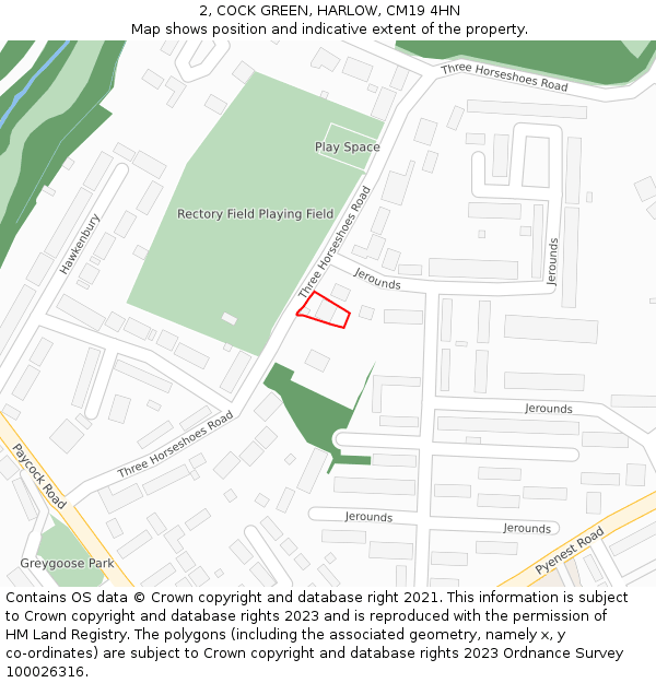 2, COCK GREEN, HARLOW, CM19 4HN: Location map and indicative extent of plot