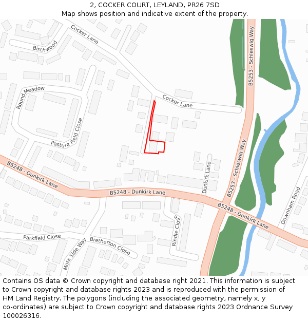 2, COCKER COURT, LEYLAND, PR26 7SD: Location map and indicative extent of plot