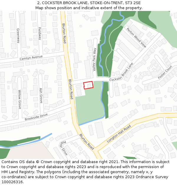 2, COCKSTER BROOK LANE, STOKE-ON-TRENT, ST3 2SE: Location map and indicative extent of plot