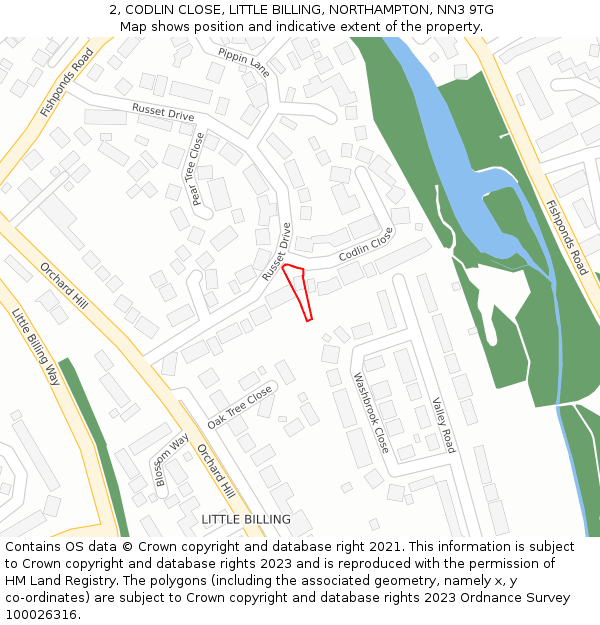 2, CODLIN CLOSE, LITTLE BILLING, NORTHAMPTON, NN3 9TG: Location map and indicative extent of plot