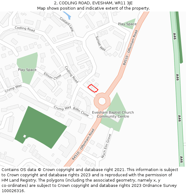 2, CODLING ROAD, EVESHAM, WR11 3JE: Location map and indicative extent of plot