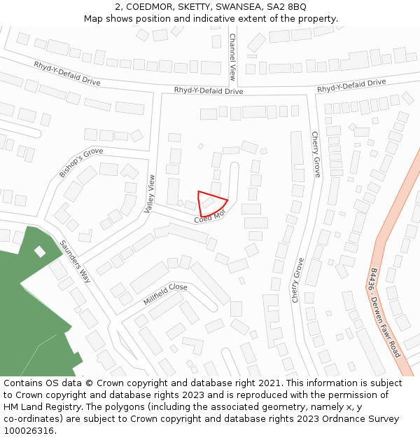 2, COEDMOR, SKETTY, SWANSEA, SA2 8BQ: Location map and indicative extent of plot