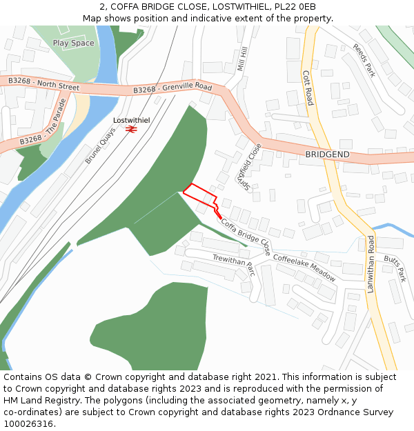 2, COFFA BRIDGE CLOSE, LOSTWITHIEL, PL22 0EB: Location map and indicative extent of plot