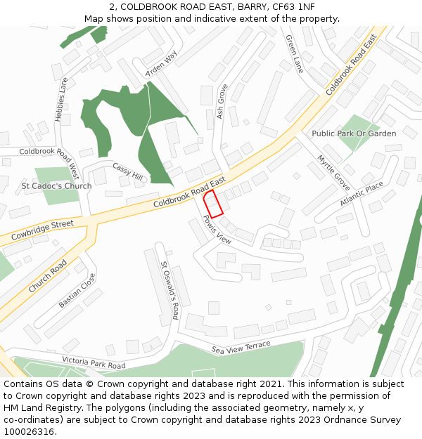 2, COLDBROOK ROAD EAST, BARRY, CF63 1NF: Location map and indicative extent of plot