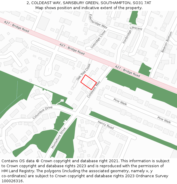 2, COLDEAST WAY, SARISBURY GREEN, SOUTHAMPTON, SO31 7AT: Location map and indicative extent of plot