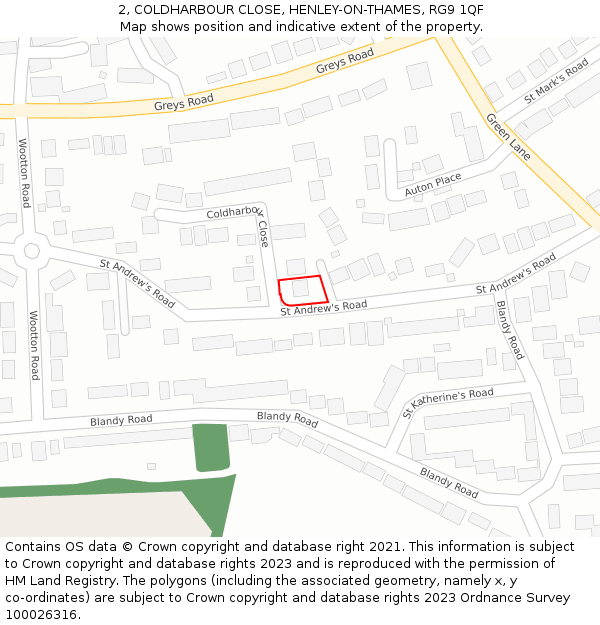 2, COLDHARBOUR CLOSE, HENLEY-ON-THAMES, RG9 1QF: Location map and indicative extent of plot