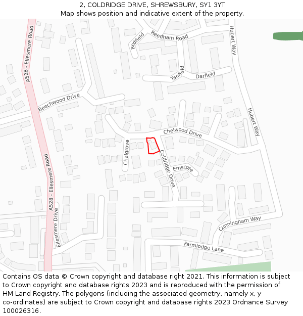 2, COLDRIDGE DRIVE, SHREWSBURY, SY1 3YT: Location map and indicative extent of plot