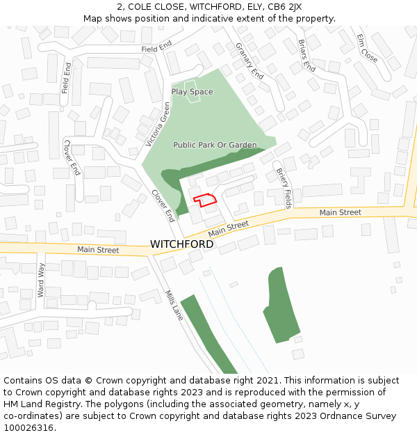 2, COLE CLOSE, WITCHFORD, ELY, CB6 2JX: Location map and indicative extent of plot