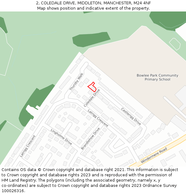 2, COLEDALE DRIVE, MIDDLETON, MANCHESTER, M24 4NF: Location map and indicative extent of plot