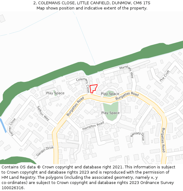 2, COLEMANS CLOSE, LITTLE CANFIELD, DUNMOW, CM6 1TS: Location map and indicative extent of plot