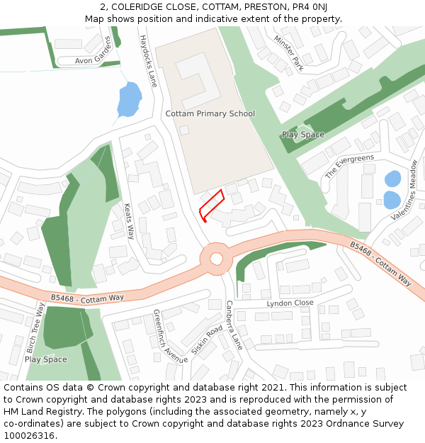 2, COLERIDGE CLOSE, COTTAM, PRESTON, PR4 0NJ: Location map and indicative extent of plot