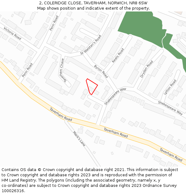 2, COLERIDGE CLOSE, TAVERHAM, NORWICH, NR8 6SW: Location map and indicative extent of plot