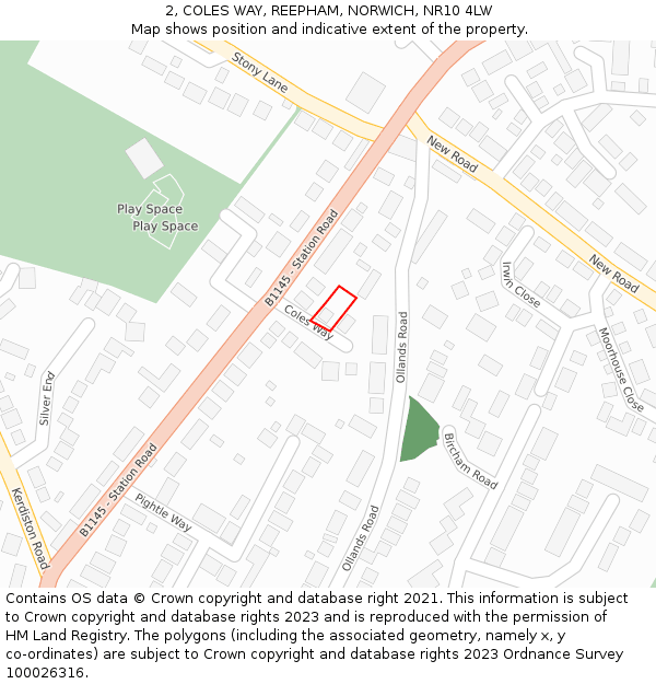 2, COLES WAY, REEPHAM, NORWICH, NR10 4LW: Location map and indicative extent of plot