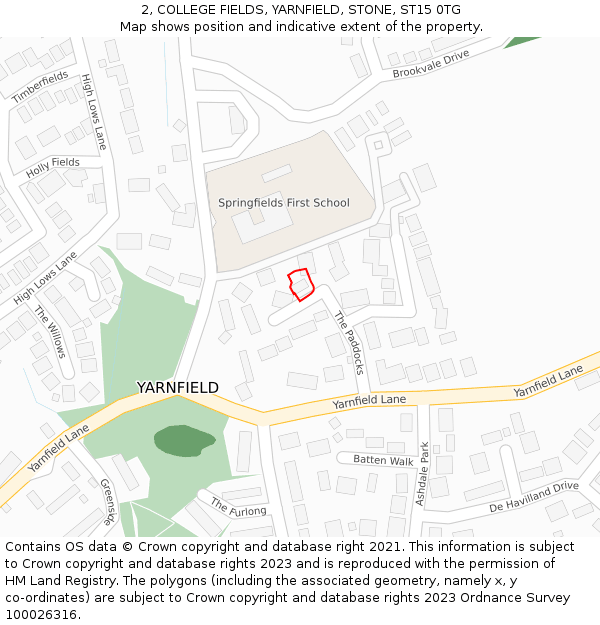 2, COLLEGE FIELDS, YARNFIELD, STONE, ST15 0TG: Location map and indicative extent of plot