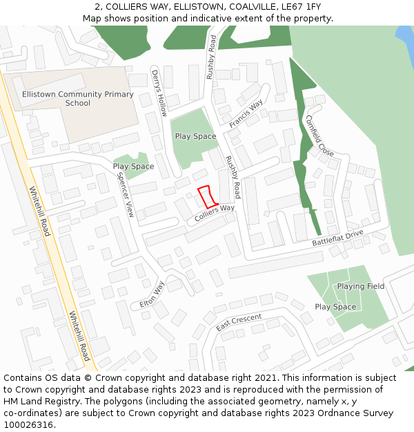 2, COLLIERS WAY, ELLISTOWN, COALVILLE, LE67 1FY: Location map and indicative extent of plot