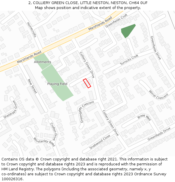 2, COLLIERY GREEN CLOSE, LITTLE NESTON, NESTON, CH64 0UF: Location map and indicative extent of plot