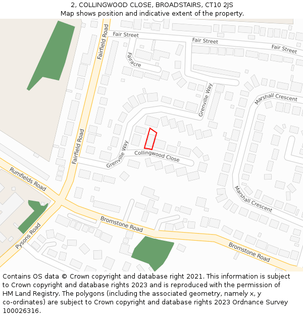 2, COLLINGWOOD CLOSE, BROADSTAIRS, CT10 2JS: Location map and indicative extent of plot
