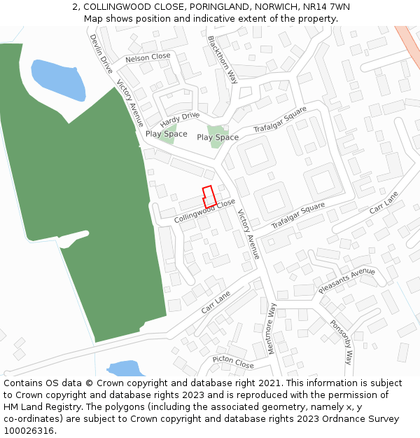 2, COLLINGWOOD CLOSE, PORINGLAND, NORWICH, NR14 7WN: Location map and indicative extent of plot