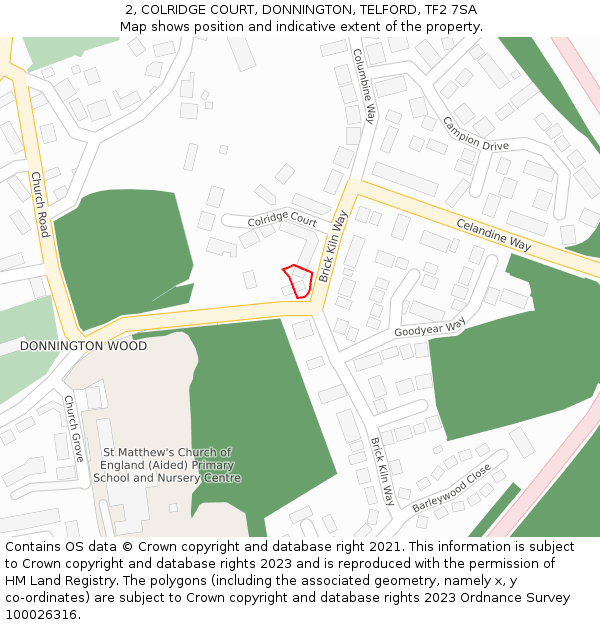 2, COLRIDGE COURT, DONNINGTON, TELFORD, TF2 7SA: Location map and indicative extent of plot