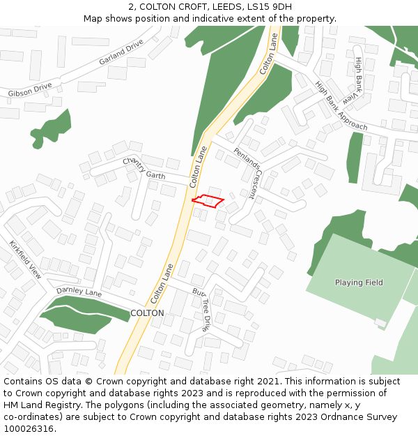 2, COLTON CROFT, LEEDS, LS15 9DH: Location map and indicative extent of plot