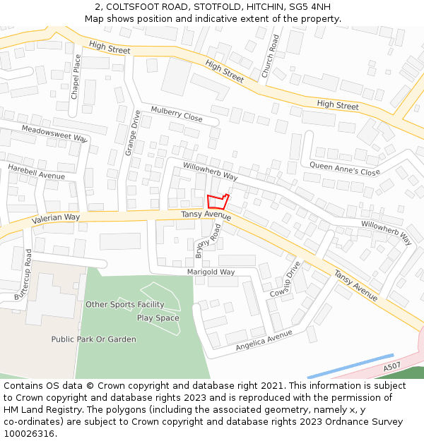 2, COLTSFOOT ROAD, STOTFOLD, HITCHIN, SG5 4NH: Location map and indicative extent of plot