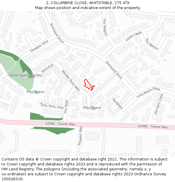 2, COLUMBINE CLOSE, WHITSTABLE, CT5 4TX: Location map and indicative extent of plot