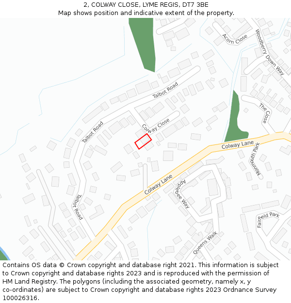 2, COLWAY CLOSE, LYME REGIS, DT7 3BE: Location map and indicative extent of plot