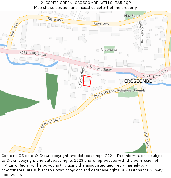 2, COMBE GREEN, CROSCOMBE, WELLS, BA5 3QP: Location map and indicative extent of plot