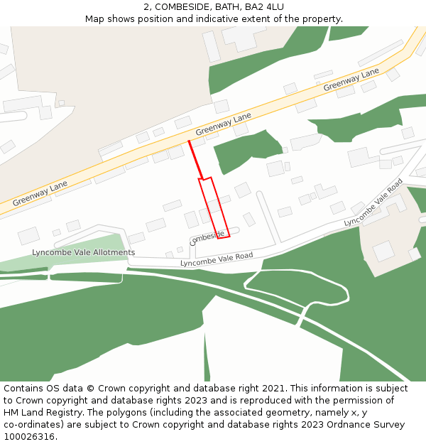 2, COMBESIDE, BATH, BA2 4LU: Location map and indicative extent of plot