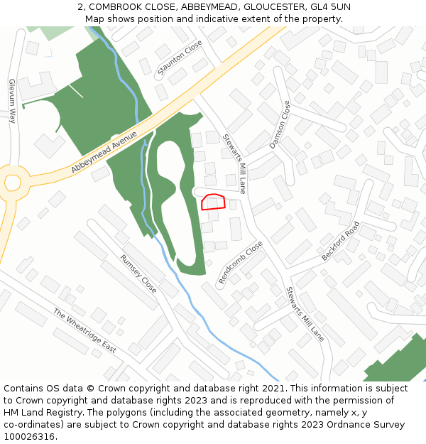 2, COMBROOK CLOSE, ABBEYMEAD, GLOUCESTER, GL4 5UN: Location map and indicative extent of plot
