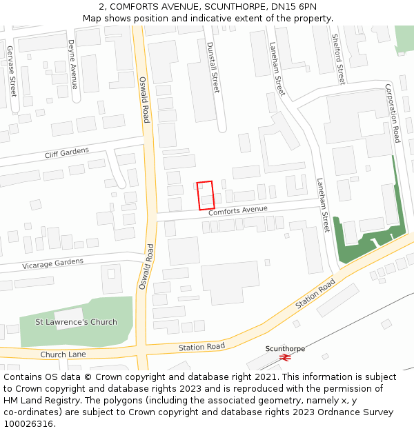 2, COMFORTS AVENUE, SCUNTHORPE, DN15 6PN: Location map and indicative extent of plot