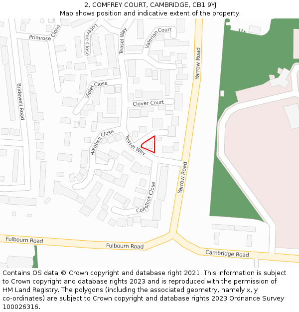 2, COMFREY COURT, CAMBRIDGE, CB1 9YJ: Location map and indicative extent of plot