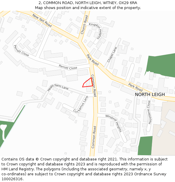 2, COMMON ROAD, NORTH LEIGH, WITNEY, OX29 6RA: Location map and indicative extent of plot