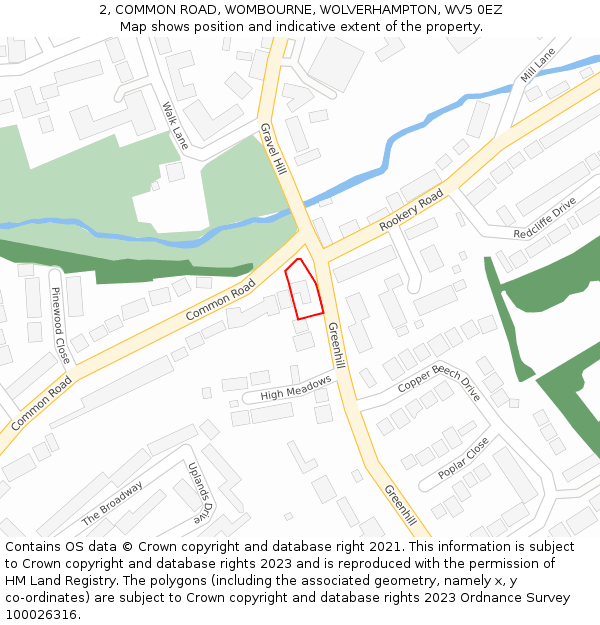 2, COMMON ROAD, WOMBOURNE, WOLVERHAMPTON, WV5 0EZ: Location map and indicative extent of plot