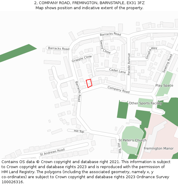 2, COMPANY ROAD, FREMINGTON, BARNSTAPLE, EX31 3FZ: Location map and indicative extent of plot