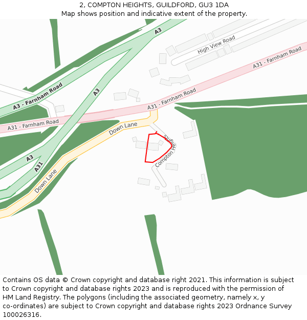 2, COMPTON HEIGHTS, GUILDFORD, GU3 1DA: Location map and indicative extent of plot