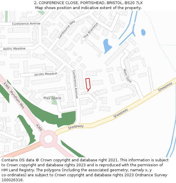 2, CONFERENCE CLOSE, PORTISHEAD, BRISTOL, BS20 7LX: Location map and indicative extent of plot