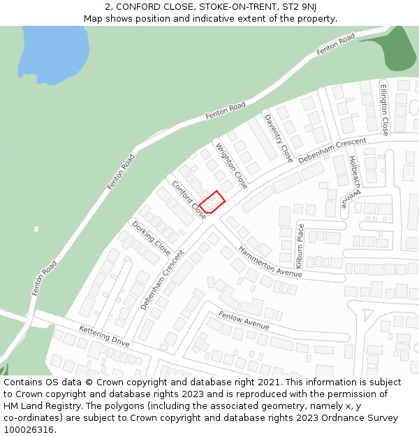 2, CONFORD CLOSE, STOKE-ON-TRENT, ST2 9NJ: Location map and indicative extent of plot