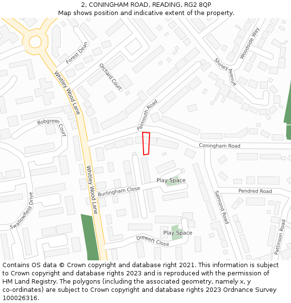 2, CONINGHAM ROAD, READING, RG2 8QP: Location map and indicative extent of plot